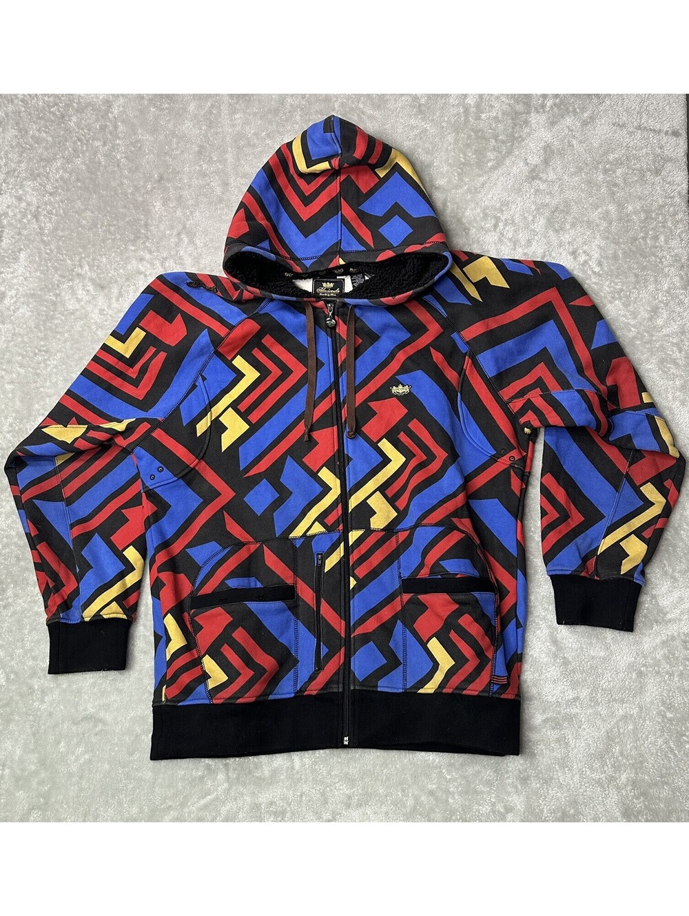 Vtg Akademiks Hoodie XL All Over Print Geometric Y2K Hip Hop Full Zip Sherpa 3XL